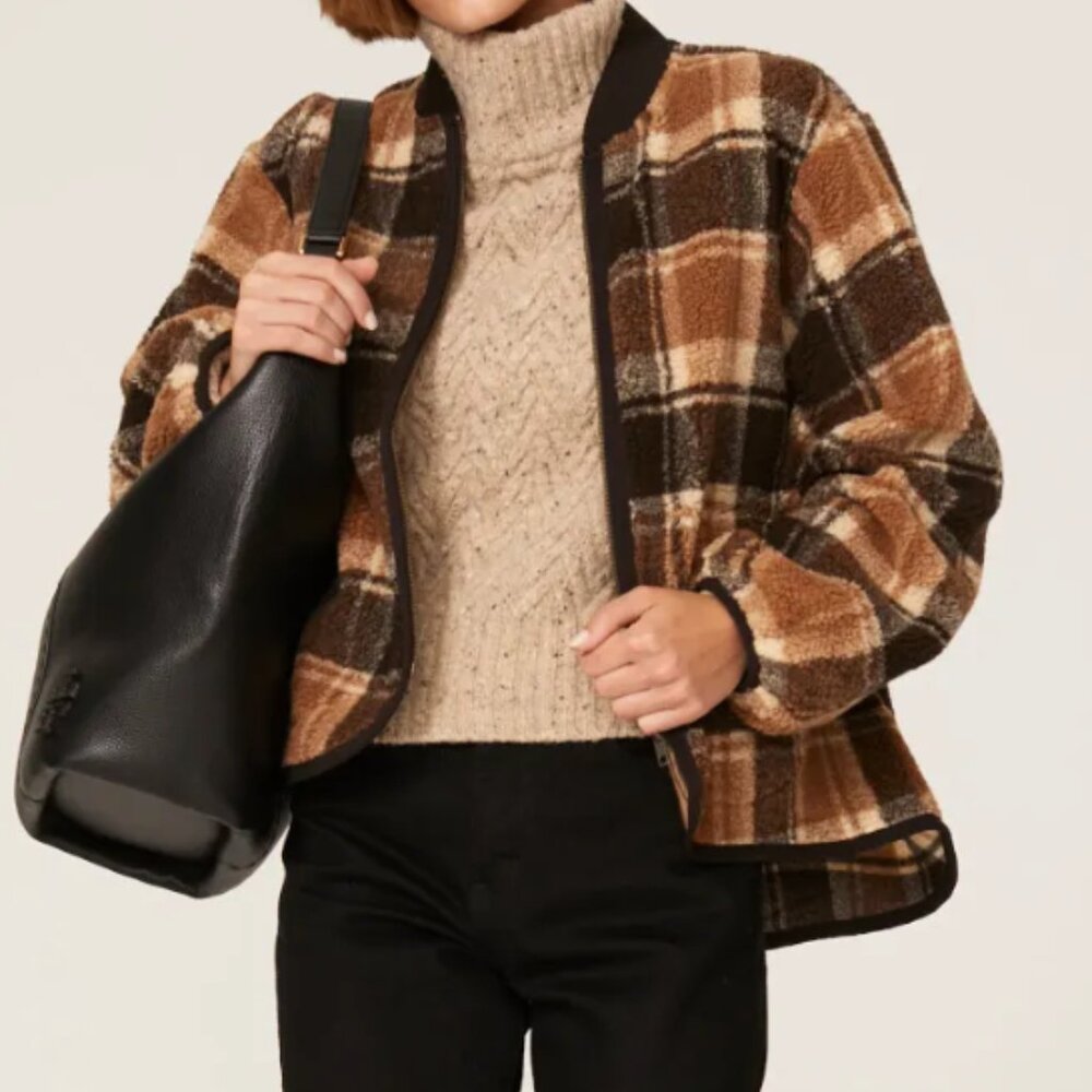 THE GREAT. Plaid Jacket in Brown and Tan